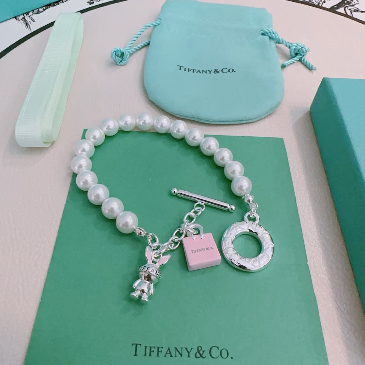 Tiffany & Co. Pearl Bracelet with Toggle Clasp and Charms